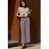 image:imageEVALESS Womens Wide Leg Pants Elastic High Waisted Waffle Knit Work Palazzo Pants Business Casual Trousers with PocketsLight Grey