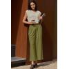 image:imageEVALESS Womens Wide Leg Pants Elastic High Waisted Waffle Knit Work Palazzo Pants Business Casual Trousers with PocketsOlive Green