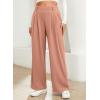 image:imageEVALESS Womens Wide Leg Pants Elastic High Waisted Waffle Knit Work Palazzo Pants Business Casual Trousers with PocketsT Dusty Pink