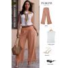 image:imageEVALESS Womens Wide Leg Pants Elastic High Waisted Waffle Knit Work Palazzo Pants Business Casual Trousers with PocketsT Dusty Pink