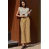 image:imageEVALESS Womens Wide Leg Pants Elastic High Waisted Waffle Knit Work Palazzo Pants Business Casual Trousers with PocketsTan