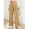 image:imageEVALESS Womens Wide Leg Pants Elastic High Waisted Waffle Knit Work Palazzo Pants Business Casual Trousers with PocketsTan