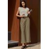 image:imageEVALESS Womens Wide Leg Pants Elastic High Waisted Waffle Knit Work Palazzo Pants Business Casual Trousers with PocketsTaupe
