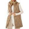 image:imageEVALESS Long Puffer Vest Women Sleeveless Hooded Puffer Jacket Lightweight Quilted Jackets Winter Warm Zip Up Coat OuterwearKhaki