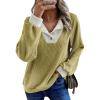 image:imageEVALESS Womens Spring Fashion 2026 Womens Long Sleeve Shirts Patchwork Button Up V Neck Sweatshirt Casual Pullover TopsYellow