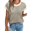 image:imageEVALESS Womens Sweater Vest Striped Pullover Tank Top Round Neck Cap Sleeve Lightweight 2026 Summer Casual ClothesApricot Stripe