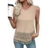 image:imageEVALESS Womens Tank Tops Casual Summer Waffle Knit Lace Crochet Boho Crewneck Sleeveless Loose Vacation Beach Vest ShirtsOatmeal