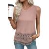 image:imageEVALESS Womens Tank Tops Casual Summer Waffle Knit Lace Crochet Boho Crewneck Sleeveless Loose Vacation Beach Vest ShirtsSepia Rose