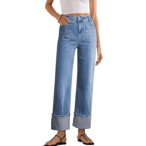 image:imageEVALESS Womens High Waisted Wide Leg JeansBeau Blue