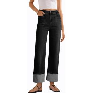 image:imageEVALESS Womens High Waisted Wide Leg JeansBlack