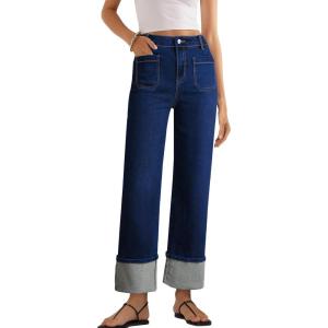 image:imageEVALESS Womens High Waisted Wide Leg JeansDark Blue