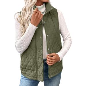 image:imageEVALESS Womens Puffer Vest Lightweight Stand Collar Sleeveless Cropped Quilted Jackets Button Fall Zip Up Coat OuterwearVineyard Green