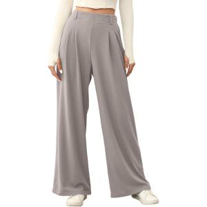 image:imageEVALESS Womens Wide Leg Pants Elastic High Waisted Waffle Knit Work Palazzo Pants Business Casual Trousers with PocketsLight Grey
