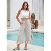 image:imageEVALESS Linen Pants Women Summer Casual Wide Leg Drawstring Elastic Waist Ruffle Hem Capri Pants with PocketsBeige