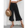 image:imageEVALESS Linen Pants Women Summer Casual Wide Leg Drawstring Elastic Waist Ruffle Hem Capri Pants with PocketsBlack