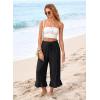 image:imageEVALESS Linen Pants Women Summer Casual Wide Leg Drawstring Elastic Waist Ruffle Hem Capri Pants with PocketsBlack