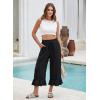 image:imageEVALESS Linen Pants Women Summer Casual Wide Leg Drawstring Elastic Waist Ruffle Hem Capri Pants with PocketsBlack