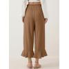 image:imageEVALESS Linen Pants Women Summer Casual Wide Leg Drawstring Elastic Waist Ruffle Hem Capri Pants with PocketsBrown