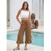 image:imageEVALESS Linen Pants Women Summer Casual Wide Leg Drawstring Elastic Waist Ruffle Hem Capri Pants with PocketsBrown