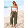 image:imageEVALESS Linen Pants Women Summer Casual Wide Leg Drawstring Elastic Waist Ruffle Hem Capri Pants with PocketsMoss Green