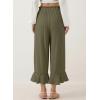 image:imageEVALESS Linen Pants Women Summer Casual Wide Leg Drawstring Elastic Waist Ruffle Hem Capri Pants with PocketsMoss Green