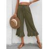 image:imageEVALESS Linen Pants Women Summer Casual Wide Leg Drawstring Elastic Waist Ruffle Hem Capri Pants with PocketsMoss Green