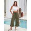 image:imageEVALESS Linen Pants Women Summer Casual Wide Leg Drawstring Elastic Waist Ruffle Hem Capri Pants with PocketsMoss Green