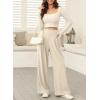 image:imageEVALESS Womens Fleece Lined Pants Wide Leg High Waisted Knit Palazzo Pants Business Casual Work Trousers with PocketsBeige