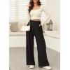 image:imageEVALESS Womens Fleece Lined Pants Wide Leg High Waisted Knit Palazzo Pants Business Casual Work Trousers with PocketsBlack
