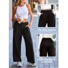 image:imageEVALESS Womens Fleece Lined Pants Wide Leg High Waisted Knit Palazzo Pants Business Casual Work Trousers with PocketsBlack