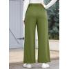 image:imageEVALESS Womens Fleece Lined Pants Wide Leg High Waisted Knit Palazzo Pants Business Casual Work Trousers with PocketsJungle Green