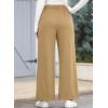 image:imageEVALESS Womens Fleece Lined Pants Wide Leg High Waisted Knit Palazzo Pants Business Casual Work Trousers with PocketsTan