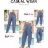 image:imageEVALESS Womens Wide Leg Barrel Pants Elastic High Waisted Business Casual Work Pants Trousers with PocketsLight Blue