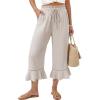 image:imageEVALESS Linen Pants Women Summer Casual Wide Leg Drawstring Elastic Waist Ruffle Hem Capri Pants with PocketsBeige