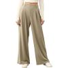 image:imageEVALESS Womens Fleece Lined Pants Wide Leg High Waisted Knit Palazzo Pants Business Casual Work Trousers with PocketsTaupe