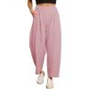 image:imageEVALESS Womens Wide Leg Barrel Pants Elastic High Waisted Business Casual Work Pants Trousers with PocketsLight Pink