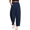 image:imageEVALESS Womens Wide Leg Barrel Pants Elastic High Waisted Business Casual Work Pants Trousers with PocketsNavy Blue