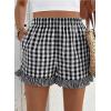 image:imageEVALESS Boxer Shorts for Women Plaid Pajama Ruffle Shorts Fashion 2026 Summer Beach Bottoms Lounge Shorts with PocketsBlack