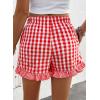 image:imageEVALESS Boxer Shorts for Women Plaid Pajama Ruffle Shorts Fashion 2026 Summer Beach Bottoms Lounge Shorts with PocketsFiery Red