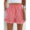 image:imageEVALESS Boxer Shorts for Women Plaid Pajama Ruffle Shorts Fashion 2026 Summer Beach Bottoms Lounge Shorts with PocketsFiery Red
