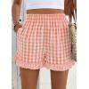 image:imageEVALESS Boxer Shorts for Women Plaid Pajama Ruffle Shorts Fashion 2026 Summer Beach Bottoms Lounge Shorts with PocketsPink