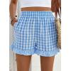 image:imageEVALESS Boxer Shorts for Women Plaid Pajama Ruffle Shorts Fashion 2026 Summer Beach Bottoms Lounge Shorts with PocketsSky Blue
