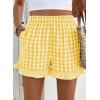 image:imageEVALESS Boxer Shorts for Women Plaid Pajama Ruffle Shorts Fashion 2026 Summer Beach Bottoms Lounge Shorts with PocketsYellow Cream