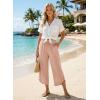 image:imageEVALESS Capris Pants for Women Spring Summer Casual Loose Drawstring Elastic High Waist Lounge Cropped TrousersLight Pink
