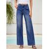 image:imageEVALESS Womens High Waisted Wide Leg Jeans Stretchy Boyfriend Loose Straight Denim PantsReal Teal