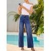 image:imageEVALESS Womens High Waisted Wide Leg Jeans Stretchy Boyfriend Loose Straight Denim PantsReal Teal