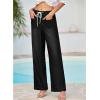 image:imageEVALESS Womens Wide Leg Jeans Summer Lightweight High Waisted Straight Leg Baggy Drawstring Denim PantsBlack