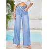 image:imageEVALESS Womens Wide Leg Jeans Summer Lightweight High Waisted Straight Leg Baggy Drawstring Denim PantsSky Blue