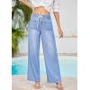 image:imageEVALESS Womens Wide Leg Jeans Summer Lightweight High Waisted Straight Leg Baggy Drawstring Denim PantsSky Blue