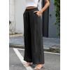 image:imageEVALESS Womens Wide Leg Pants Summer Casual Baggy Elastic High Waisted Palazzo Beach Vacation Slacks Trousers with PocketsBlack